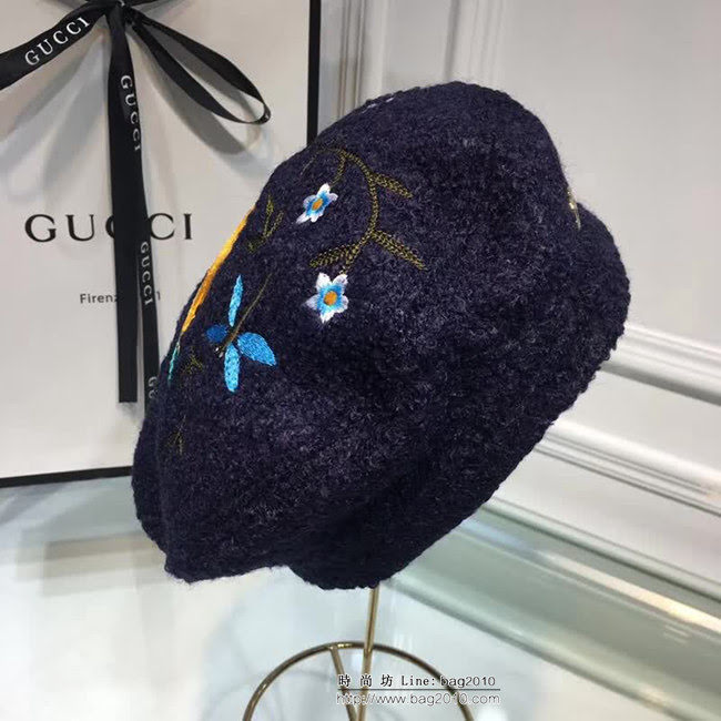 GUCCI古馳 新款 古典風格刺繡提花喜鵲貝蕾帽 LLWJ7874